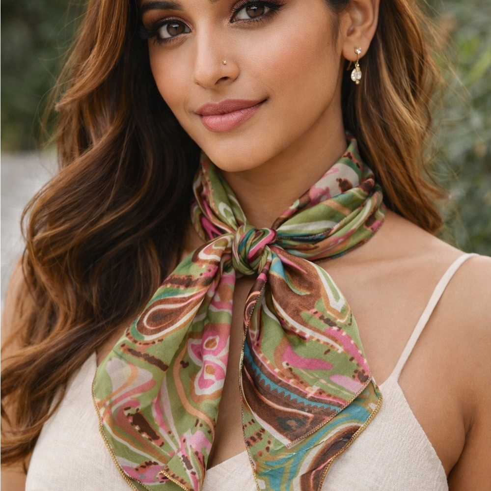 Silk-Feel Paisley Print Neck Scarf or Bag Scarf
